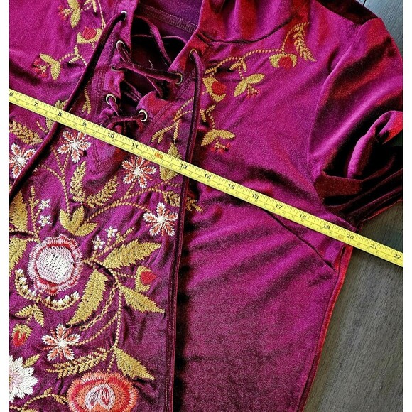 Burgundy Wine Embroidered Velour Hooded Tunic Pirate Renaissance Entro Size L - Picture 4 of 8